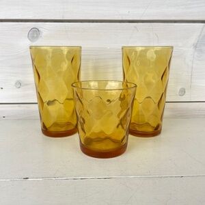 Vintage Anchor Hocking Whitehall Amber Glass Tumblers Water Glasses - Lot of 3